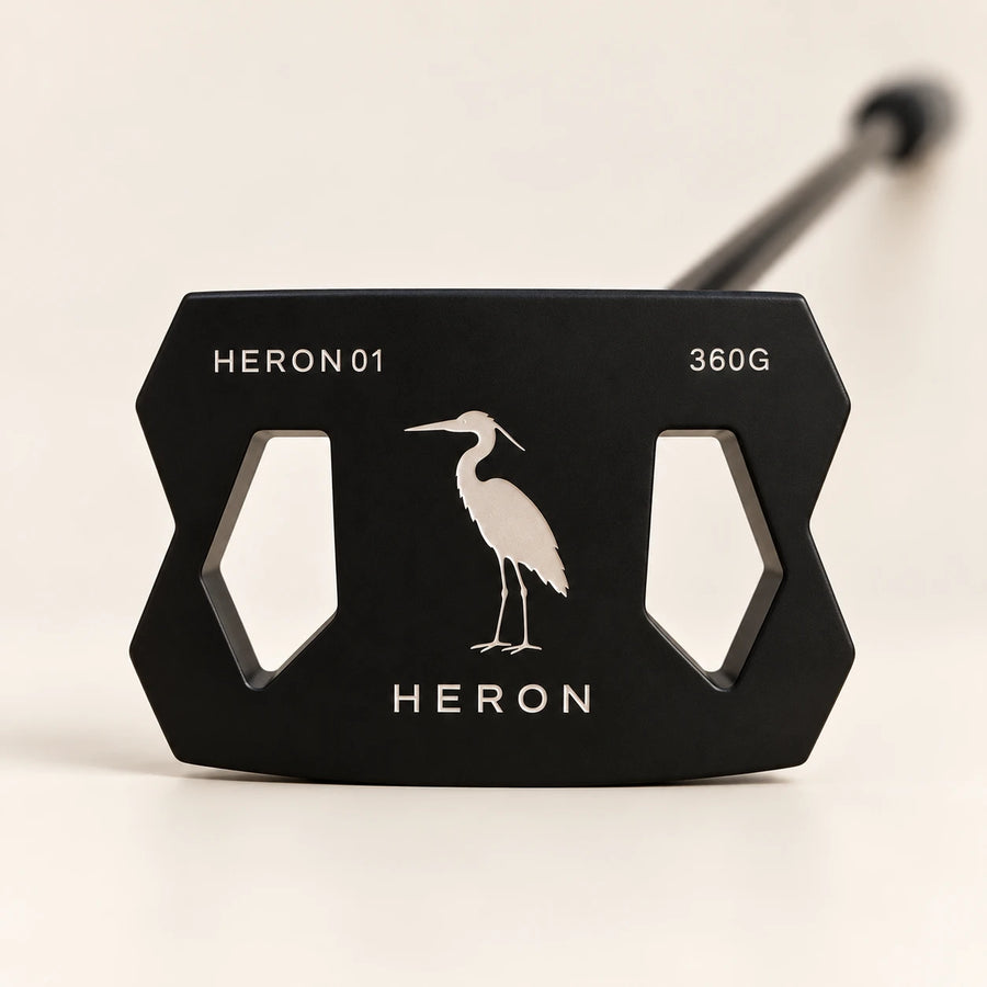 The sole of the Heron 01, stamped with the heron crest, the model name and the 360 gram head weight
