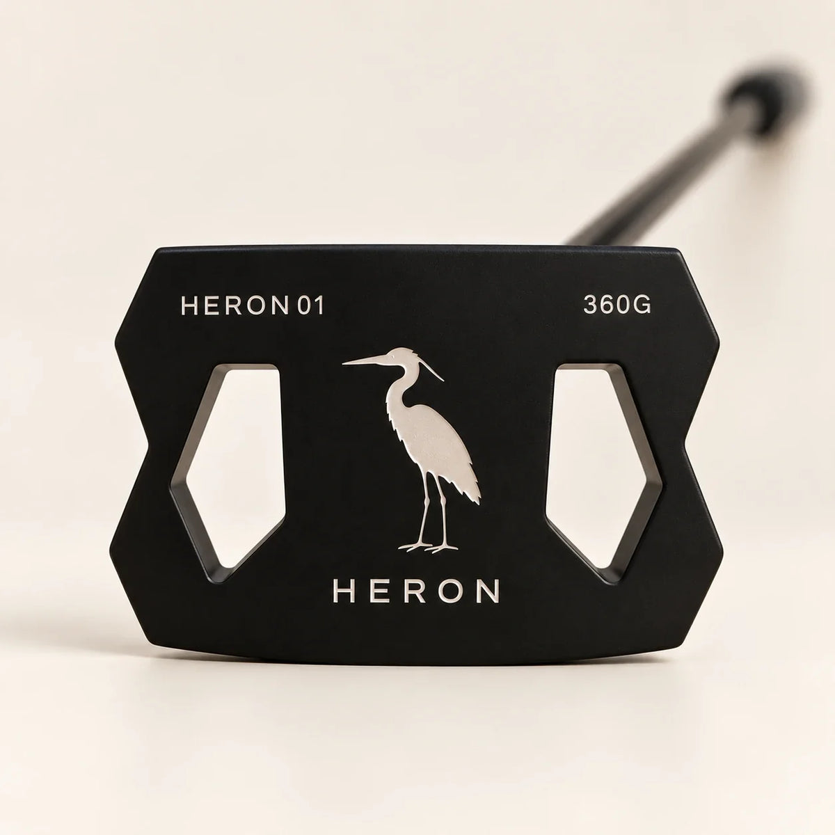 The sole of the Heron 01, stamped with the heron crest, the model name and the 360 gram head weight